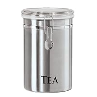 Oggi Stainless Steel Tea Canister 62 fl oz - Airtight Clamp Lid, Clear See-Thru Top - Ideal for Tea Bag Storage, Loose Tea Storage, Kitchen Storage, Pantry Storage. Large Size 5