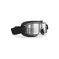 Bertoni Motorcycle Riding Goggles Black Leather Chromed Frame - Anticrash Lens -Special ventilation mod. AF188A Clear Silver Mirror Lens - Motorbike Vintage Aviator Glasses