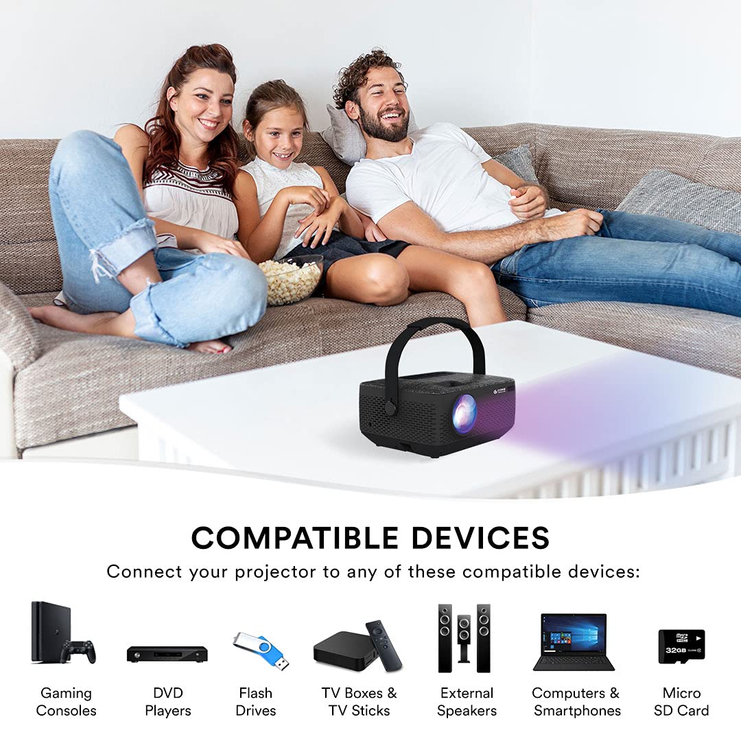 HD Portable LCD Home Theater Projector (Supports up to 1080p) with Rechargeable Battery Core Innovations CJR720BLHD