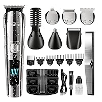 Brightup Beard Trimmer for Men - 19 Piece Mens Grooming Kit with Hair Clippers, Electric Razor, Shavers for Mustache, Body, Face, Ear, Nose Hair Trimmer, Gifts for Men, USB Rechargeable & LCD Display