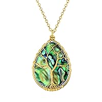 Bestyle Tree of Life Wrapped Healing Crystal Necklaces 12 Month Birthstone Pendant for Women Grils, Crescent/Heart Gemstone Jewelry, Vintage Birthday Gifts/Energy Gift