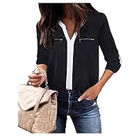 Gaharu Women's Casaul 3/4 Sleeve Shirts Tops V Neck Chiffon Blouses