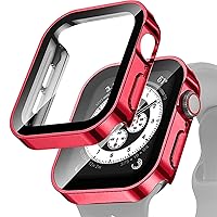 Waterproof Watch Case Tempered Glass for Apple Watch Serie 8 7 Cover 40mm 44mm 41mm 45mm Protector Straight Edge IWatch 6 SE 5 4 (Color : Plating Red, Size : 44MM)