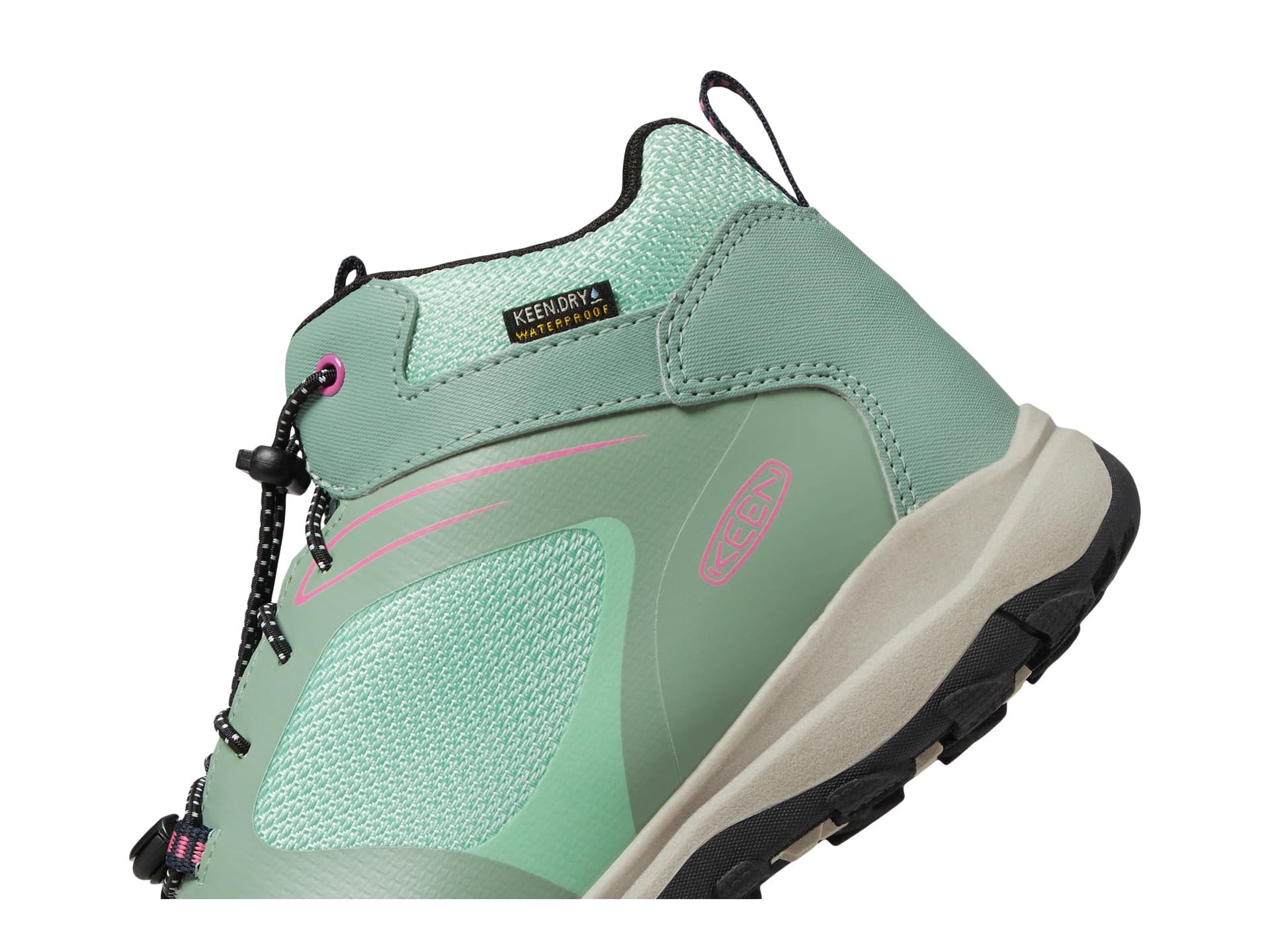 KEEN Wanduro Mid Height Waterproof Easy On Durable Sneaker Hiking Boots, Granite Green/Ibis Rose, 3 US Unisex Big Kid