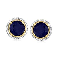 Ross-Simons 4.70 ct. t.w. Sapphire and .19 ct. t.w. Diamond Earrings in 18kt Gold Over Sterling