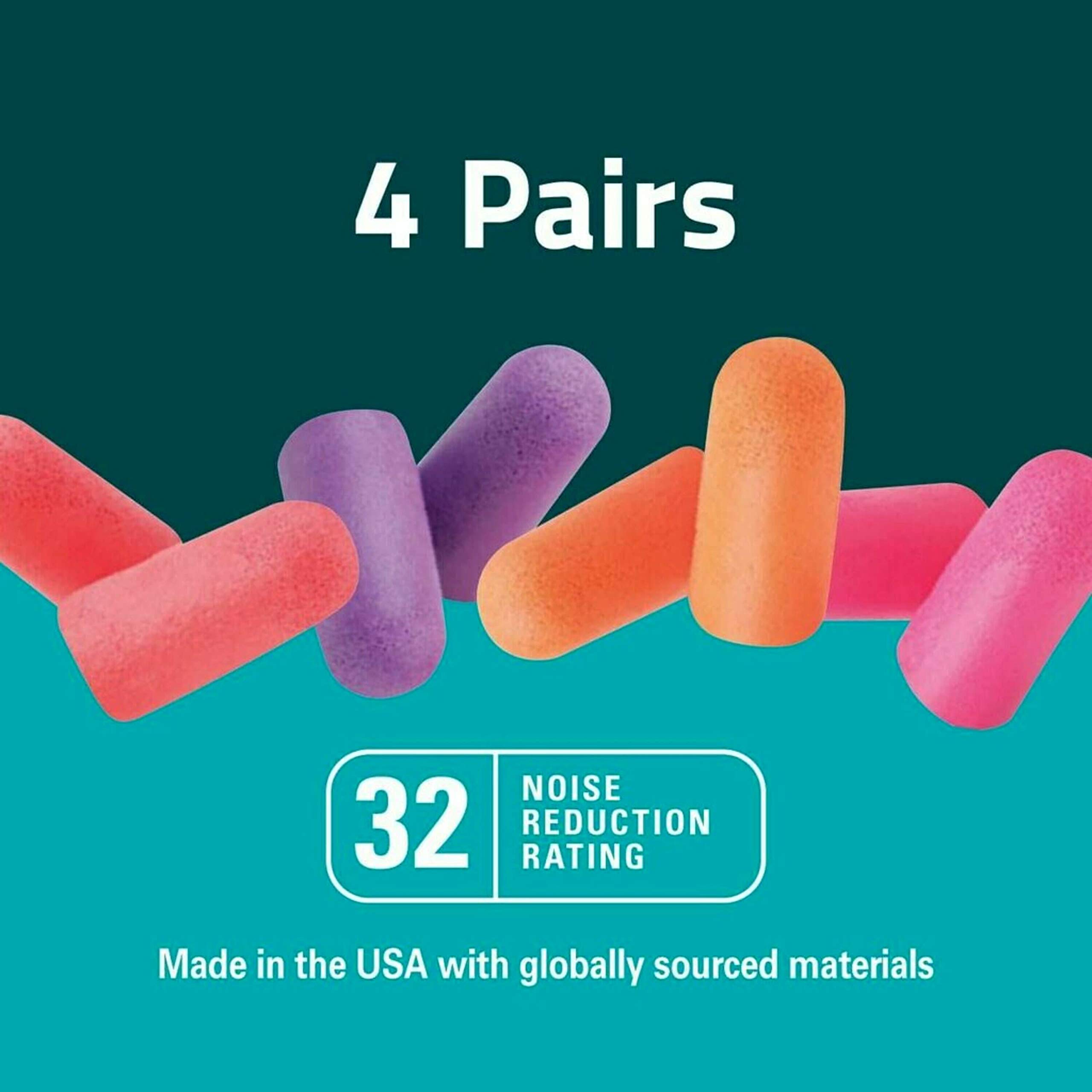 3M Disposable Earplugs, Hearing Protection for Events & Concerts, Mutli-Color, 32 NRR, 4-Pairs