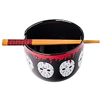 Silver Buffalo Friday the 13th Dripping Blood Jason Voorhees Ceramic Ramen Noodle Rice Bowl with Chopsticks, Microwave Safe, 20 Ounces