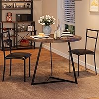Dining Table Set for 2, Kitchen Table and Chairs for 2 with Upholstered Chairs, 3 Piece Dining Room Table Set, Round Kitchen Table Set for Small Space, Apartment, Studio, Rustic Brown