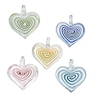 5 Pieces Glass Heart Pendants| Hearts for Jewelry Making | Christmas Gift for Her| Gift for Her| Valentine Day Gift for Her| Glass Pendants for Necklace| Italian Jewellery| Heart Shaped Pendants, M,
