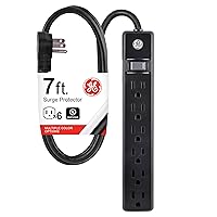 6-Outlet Power Strip, 7 Ft Power Cord, Flat Plug, 3 Prong Outlet, UL Listed, Black