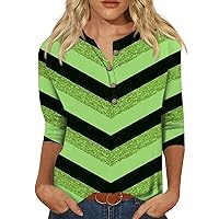Going Out Tops for Women,3/4 Length Sleeve Womens Tops Retro Print Button Top Sexy Tops for Women