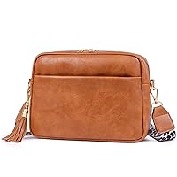 Crossbody Bag for Women Vegan Leather Shoulder Purse with Leopard Adjustable Strap Midsize Zipped Handbag
