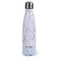 PURE Stainless Steel Vacuum-Insulated Classic Marble Water Bottle, 500ml (17 oz), White, 17 ounces
