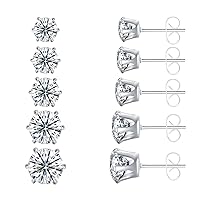 5-6 Pairs Stud Earrings Set for Womens Cubic Zirconia 316L Stainless Steel Earrings Girls Hypoallergenic CZ Tiny 3-8mm