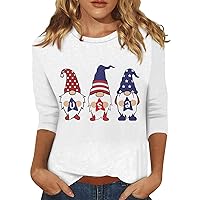 Women's 4Th of July Tank Tops Fashion Casual 3/4 Sleeve Print Stand Collar Pullover Top Shirts, S-3XL