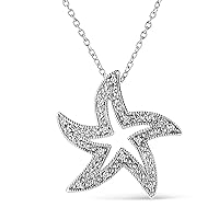 0.20 Ct Round Cut White Diamond Accent Starfish Pendant Necklace 14k White Gold Plated 925 Sterling Silver