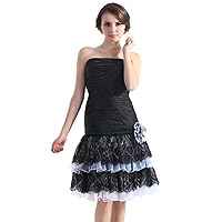 Black Organza Layered Short Embellished Strapless Dress With Pleating