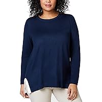 Charter Club Women's Plus Size Contrast Trim Long Sleeve Pullover Sweater