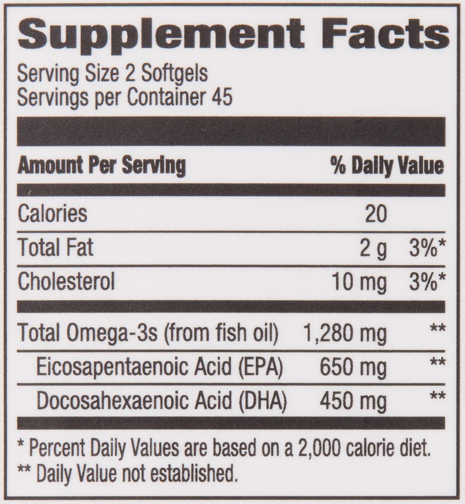 Amazon Brand - Revly Super Omega-3 Wild-Caught Fish Oil with Natural Lemon Flavor - EPA, DHA Omega 3-Fatty Acids - 90 Softgels (1280 mg per serving, 2 Softgels)