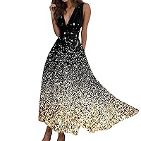 Womens Dresses Casual 2024 Summer Vacation Floral Print Sleeveless Wrap V Neck Sundresses Elegant Flowy A Line Maxi Dress