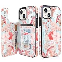 uCOLOR Flip Leather Wallet Case Card Holder Compatible with iPhone 13 6.1 iPhone 14 6.1 Women and Girls with Card Holder Kickstand (Light Blue Floral)
