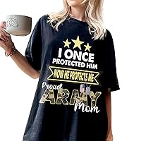 DuminApparel Proud Mom T-Shirt I Once Protected Him Now He Protects Me Multicolor
