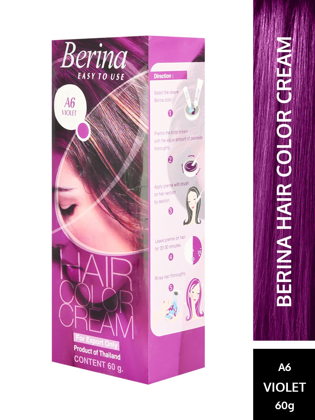 BERINA A6 PERMANENT HAIR DYE COLOR CREAM PURPLE CRAZY FASHIONS PUNK STYLE