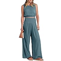 ANRABESS Women's 2 Piece Linen Lounge Set Casual Matching Pants Jumpsuit Summer Beach Travel Vacation Trendy Outfits