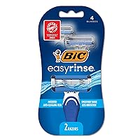 BIC EasyRinse Anti-Clogging Men's Disposable Razors for a Smoother Shave With Less Irritation*, Easy Rinse Shaving Razors With 4 Blades, 2 Count