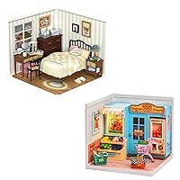 ROBOTIME DIY Miniature House Kit Mini Dollhouse Building Toy Set Plastic Tiny Room Making Kit with Accessories Model Room