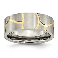 Titanium Grooved Yellow Finish Mens 8mm Brushed Band Ring