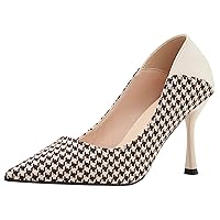 Women Two Tone Office Pumps High Heels Patterned Pointed Toe Go to Pumps Collapsible Sexy Shoes