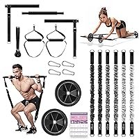 Pilates Bar Kit with Resistance Bands,Exercise Bands Resistance with Roller for Working Out,for Men Women,Ankle Resistance Bands for Muscle Training, Shape Body, Physical Therapy (Black)