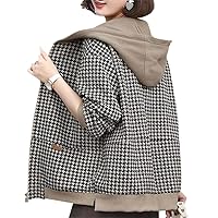 Women' Plaid Short Jacket Spring Autumn Loose Hooded Coats Clothes Thin Tops Women Outerwear Windbreakers