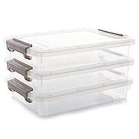 Citylife 3 PCS Plastic Storage Bins with Latching Lids Portable Project Case Clear File Box Stackable Storage Containers for Organizing B5 Paper, Photo, Document, Scrapbook