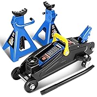 DNA MOTORING Low Profile Hydraulic Trolley Service/Floor Jack Combo with 2 Ratchet Jack Stands, 2 Ton (4000 lbs) Capacity, TOOLS-00476