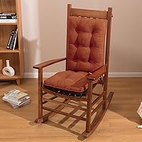 Basic Beyond Rocking Chair Cushions Set of 2, Indoor Rocker Cushions for Wooden Rocking Chairs with Thick Padding and Tufted Design, Back Cushion with Ties, Seat Cushion with Non-Slip Backing(Rust)