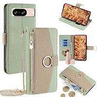 Women Crossbody Flip Wallet Phone Case Cover for Pixel 7 5G with Card Holder Kickstand Soft PU Leather Wrist Chain ShoulderStrap Compatible with Google Pixel 7 5G Green