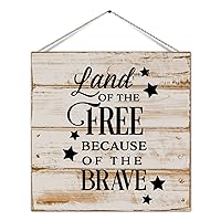 Decorative Wood Pallet Sign Plaque Land of The Free Because of The Brave Retro Wood Wall Hanging Plaque with Sayings Quote Wooden Wall Pediment Home Wall Hanging Decorations for Patio Deck 16 Inch