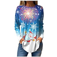 Xmas Round Neck Sweatshirts Women Christmas Trendy Graphic Shirts Comfy Long Sleeve Tunic Tops Casual Tee Shirts