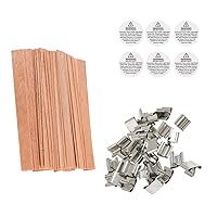 200pcs Wooden Candle Wicks, 5.1 X 0.5 Inch Smokeless Natural Wood Candle Wicks Candle Cores with Iron Stand Natural Wicks with 108 Pcs Candle Warning Labels for DIY Candle Making (100 Sets)