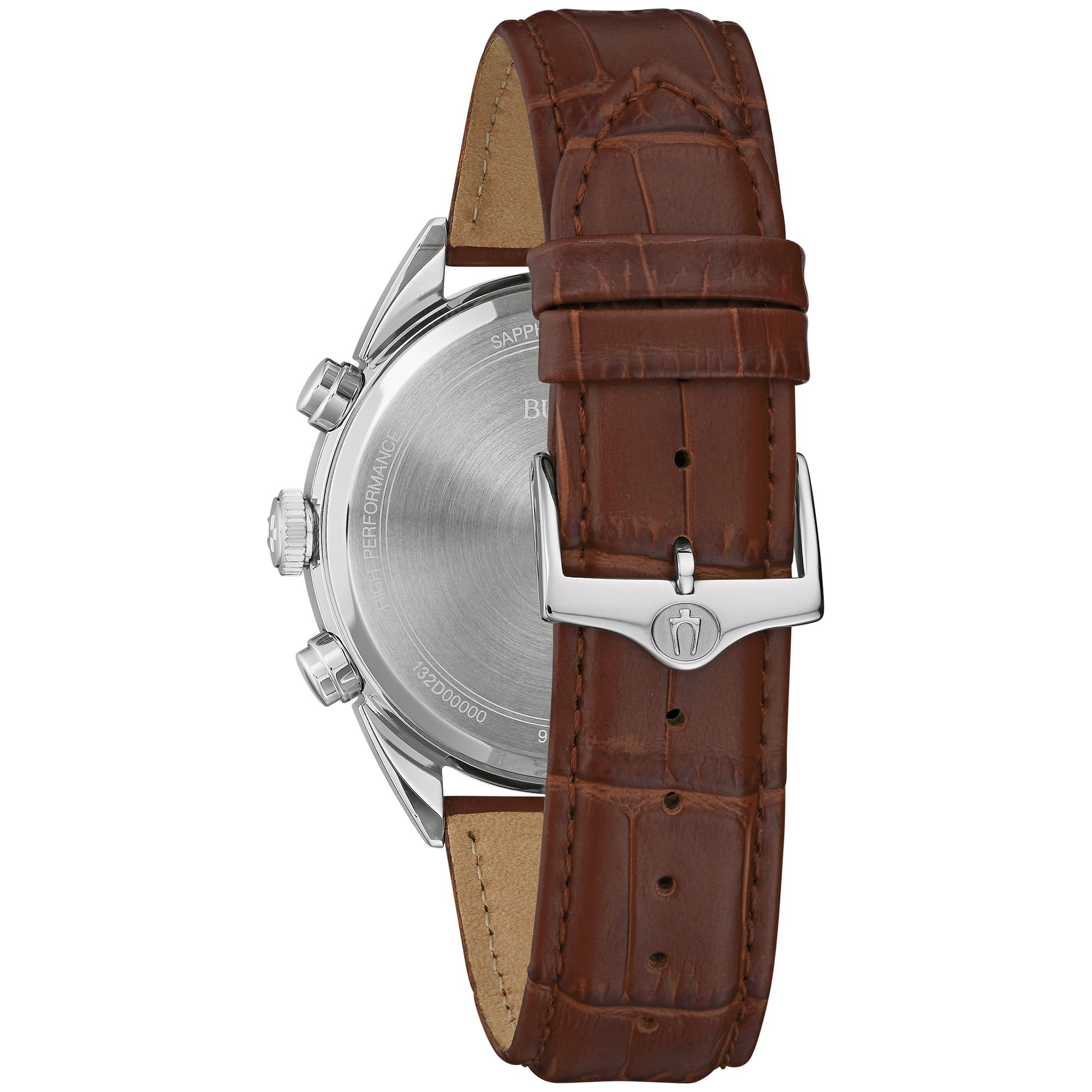Bulova Men's Classic Sutton 6-Hand Chronograph High PerformanceQuartz Stainless Steel Case Watch with Brown Leather Strap, Silver-White Dial, Style:96B370