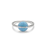 Pura Vida Silver or Rose Gold-Plated Opal Saturn Ring - Synthetic Stone, Brass Band, Sizes 5-9