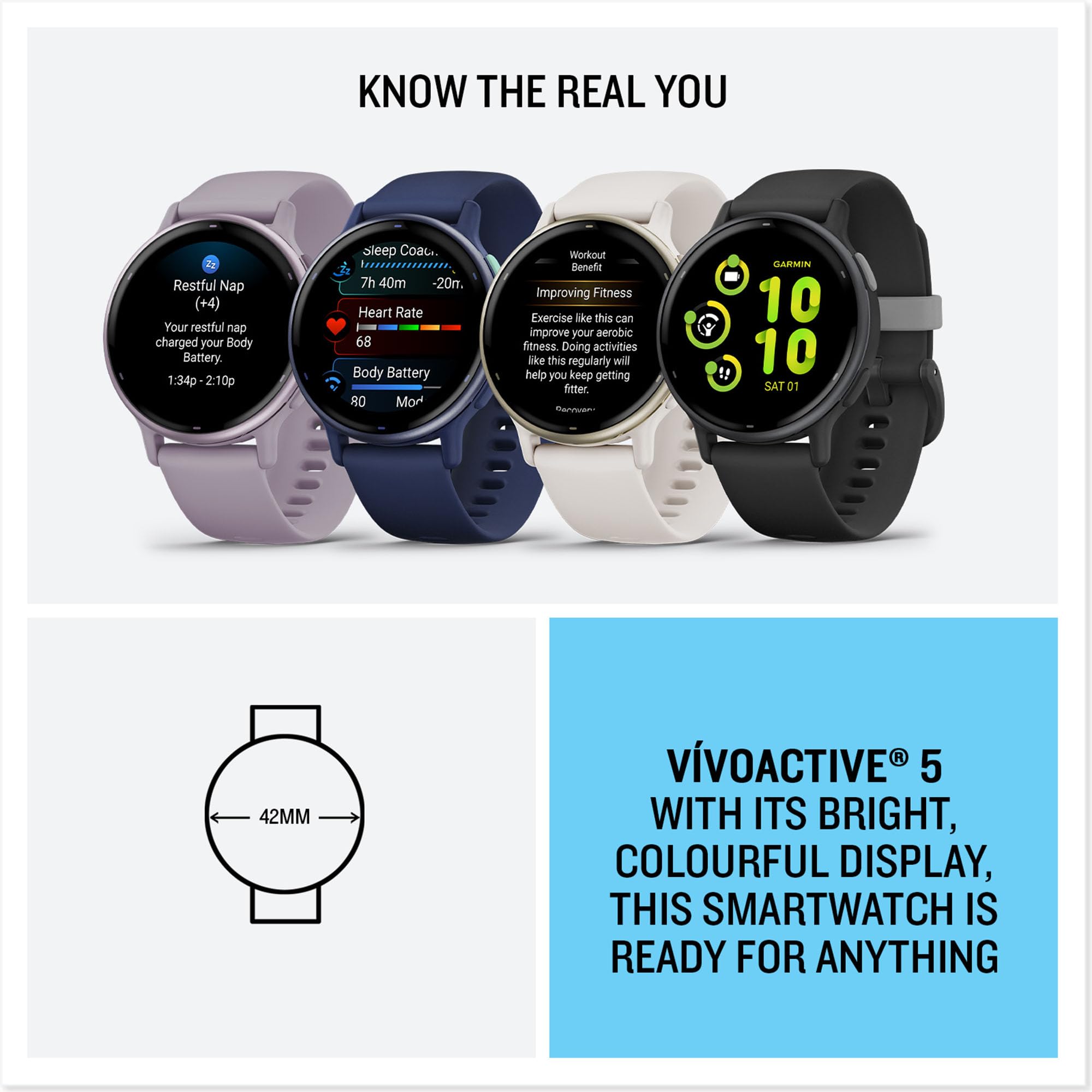 Garmin vívoactive 5, Health and Fitness GPS Smartwatch, AMOLED Display, Up to 11 Days of Battery, Navy