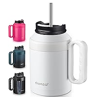CIVAGO 50 oz Insulated Tumbler Mug with Lid and Straw, Vacuum Travel Coffee Mug with Handle, Double Wall Stainless Steel Water Cup Bottle, White