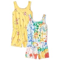The Children's Place Baby Girls' Sleeveless Summer Rompers, Rainbow Tie Dye/Pink Blossom 2-Pack, Large