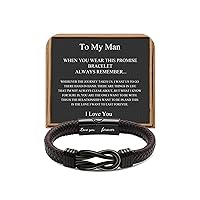𝗞𝗻𝗼𝘁 𝗕𝗿𝗮𝗰𝗲𝗹𝗲𝘁 𝗚𝗶𝗳𝘁𝘀 𝗳𝗼𝗿 𝗠𝗲𝗻 Brown Braided Leather Stainless Steel Infinity Bracelets Lettering Love You Forever Gifts for Son Grandson Husband Boyfriend Brother Always Linked Together