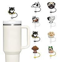 8Pcs 10mm Cute Dog Straw Cover Cap for Stanley Cup 30&40 Oz Tumblers Silicone Cute Large Straw Topper, Straw Tip Covers for Stanley Cups Accessories