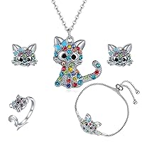 Cat Rhinestones Necklace Earrings Bracelet Jewelry Set Ladies Jewelry Bridal Accessory Set Gifts