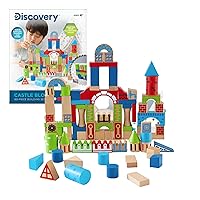 Discovery™ Wood Castle Blocks 80-Piece [Amazon Exclusive] Natural Wooden Building & Stacking Set, Imagination & Creativity Kids Activity Kit, Preschool Toddler Child Safe, Learning Playset Toy